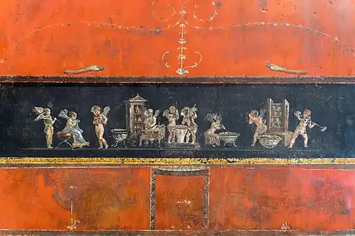 Roman putti frieze, 75–79 AD, fresco, House of the Vettii, Pompeii, Italy[9]