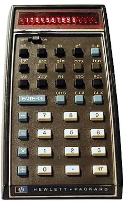 The HP-35, the world's first scientific pocket calculator by Hewlett Packard (1972).