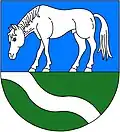 Arms of Hranice, Cheb District, Czech Republic, featuring a horse pascuant argent