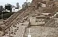 Huaca Pucllana seen with urban Lima in the background