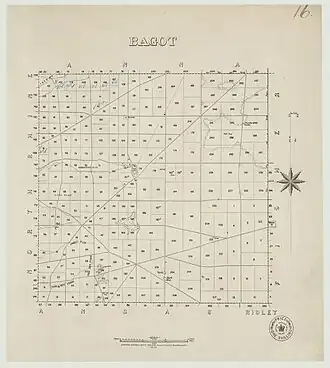 1883 cadastral map showing section numbers in the Hundred of Bagot