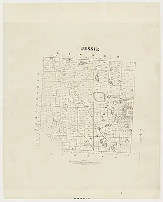 Drawing of the Hundred of Jessie, circa 1872, showing the proposed location and layout of the Town of Jessie