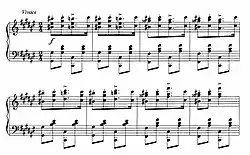 Sheet music of the main part of Franz Liszt's Hungarian Rhapsody #2.