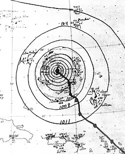 Weather map featuring Hurricane Dog, the strongest hurricane of the season