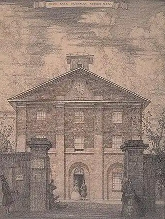 Hyde Park Barracks, designed by Francis Greenway; Old Colonial Georgian style; drawing by William Hardy Wilson in 1914