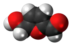 Space-filling model of the hydroxymethylfurfural molecule