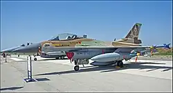 An F-16C Barak of 101 Squadron "First Fighter" from Ramat David Airbase, exhibited in May 2017