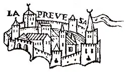 Woodcut of the Castle of Bouka by Francesco Genesio, 1538