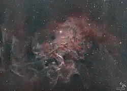 Flaming Star Nebula (IC 405), Auriga captured using Skywatcher Quattro 200P, ASI294MM Pro using Sii, Ha and Oiii filter. Total 7 hours from Bortle 9