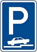 V-14e Parking partly on the pavement (at right angles or diagonal to traffic)