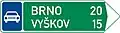 VII-2d Route indicator with direction via road for motor vehicles (two destinations) (old)