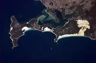 Coffin Bay photographed from the ISS with the peninsula being located to the south
