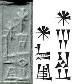 Name of Ibbi-Sin (𒀭𒄿𒉈𒀭𒂗𒍪) in inscription and standard cuneiform