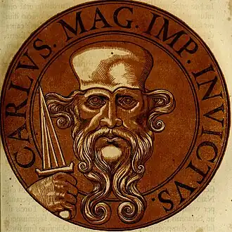 Charlemagne in Icones Imperatorum Romanorum (1645), by Cornelis Galle the Elder after Hendrick Goltzius