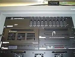A professional rack-mount iDEN Base Radio at a Cell Site.