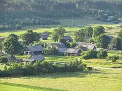 Aerial view of old homesteads in Didžiasalis