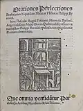 A title page printed in Paris in 1508 showing the style preceding the 1530s: a font dark in colour, with wide capitals, tilted 'e's, large dots on the 'i' recalling calligraphy and blackletter headings.[294]