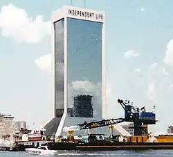 The Independent Life Building, a downtown skyscraper with signage reading Independent Life