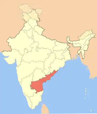 The map of India showing Andhra Pradesh