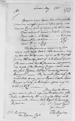 Thomas Boylston to Thomas Jefferson, May 1786, Maritime Insurance Premiums