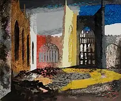 The ruined cathedral, as depicted by John Piper in 1940.