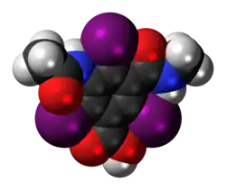 Space-filling model of the iotalamic acid molecule