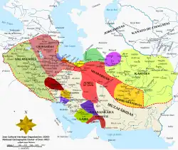 Domain of the Atabegs of Yazd ( ) and neighboring polities in the 14th century