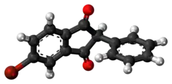 Ball-and-stick model of the isobromindione molecule