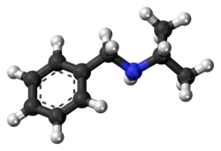 Ball-and-stick model of the isopropylbenzylamine molecule