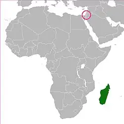 Map indicating locations of Madagascar and Israel