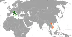 Map indicating locations of Italy and Vietnam