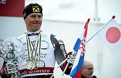 Ivica Kostelić with the trophy of the 2011 Alpine Skiing World Cup