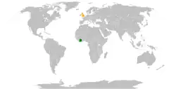 Map indicating locations of Ivory Coast and United Kingdom