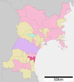 Location of Iwanuma in Miyagi Prefecture