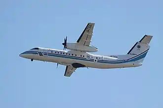 A Bombardier Dash 8, modified to act as a Maritime Patrol Aircraft, in Japan Coast Guard service