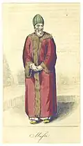 Mufti of Algiers wearing what appears to be crimson kaftan in 1817, British Library.