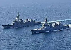 JS Fuyuzuki sails alongside JS&nbsp;Samidare, 1 February 2022.