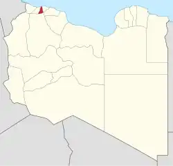 Map of Libya with Jafara district highlighted