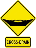 W6-3-4 Cross-drain. The supplementary plate with the inscription "CROSS-DRAIN" is optional.