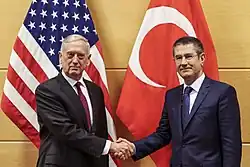 February 14, 2018, Turkish Defense Minister Nurettin Canikli with U.S. Secretary of Defense James Mattis;