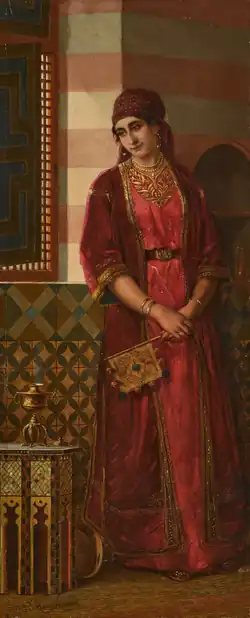 Woman wearing long red garments