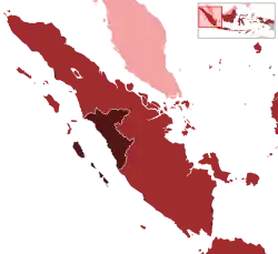 West Coast Sumatra (dark red) within the Japanese occupation of the Dutch East Indies (red)