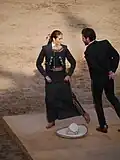 El jarabe tapatío starts the dance by dancing around a sombrero.