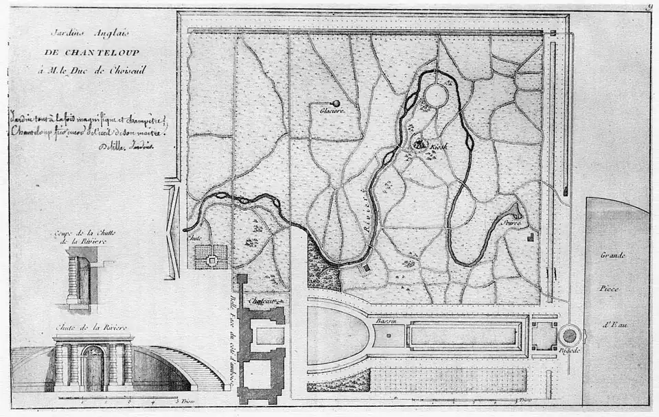 Site plan of the Chanteloup jardins anglais in 1775