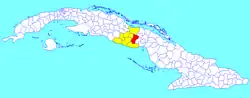 Jatibonico municipality (red) within Sancti Spíritus Province (yellow) and Cuba