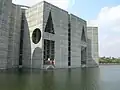 A closer view of the Parliament of Bangladesh