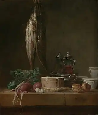 Still Life with Fish and Vegetables (1769), oil on canvas, 68.6 x 58.4&nbsp;cm., J. Paul Getty Museum