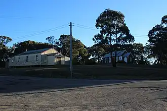Community hall and Anglican church at Jerrawa.