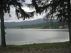 Lake Sabljaci, with settlement on right side of image