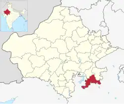 Location of Jhalawar district in Rajasthan
